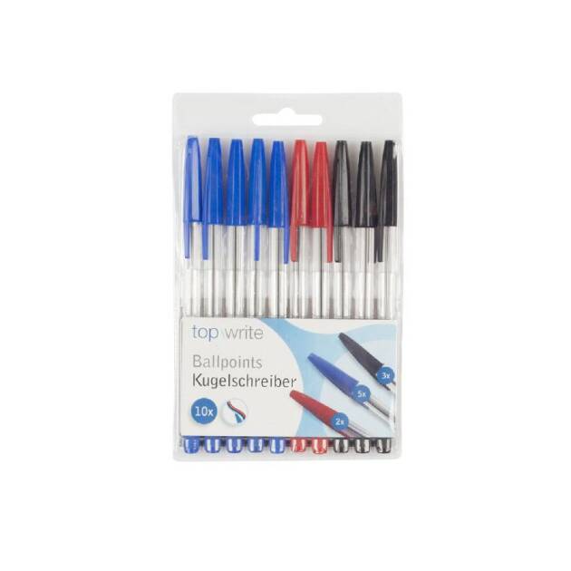 PACK DE 10 CANETAS VERMELHAS, PRETAS E AZUL